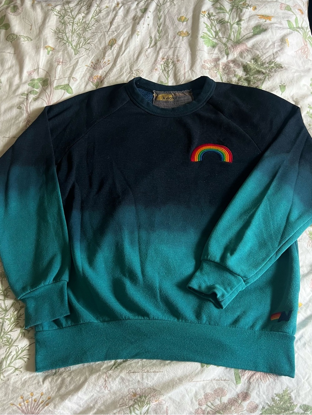 Aviator Nation Ombre Crewneck with Rainbow Patch